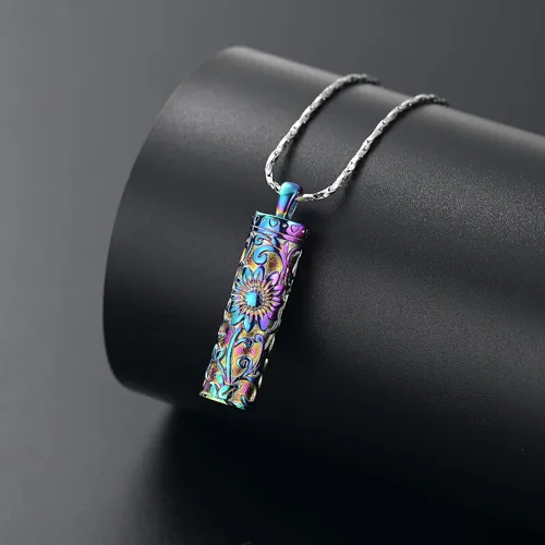 Miniatura 6 de Collar de urna de girasol para cenizas, collar de barra cilíndrica para cenizas para mujer, colgante de recuerdo para cenizas, joyería de cremación