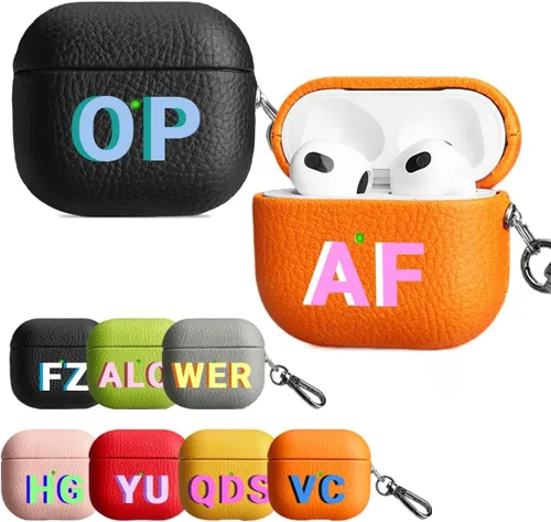 Miniatura 14 de Funda personalizada con nombre para AirPods Pro, añade tus propias iniciales personalizadas, monograma, funda de lujo de cuero vegano para Air Pods