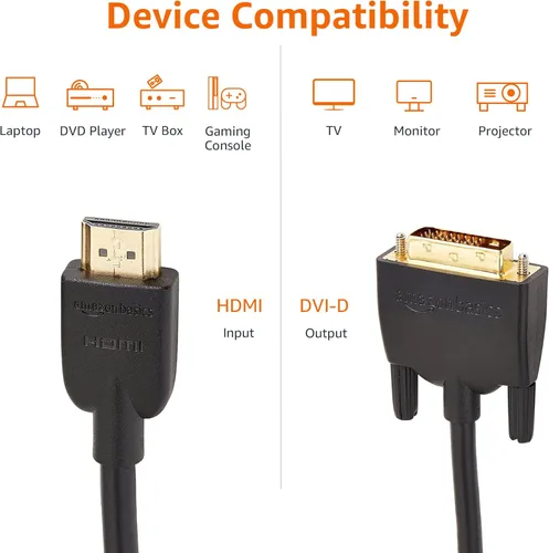 Miniatura 4 de Amazon Basics - Cable adaptador HDMI a DVI (macho), bidireccional 1080P, 1.8 m/6 pies, chapado en oro, fácil de instalar, paquete individual