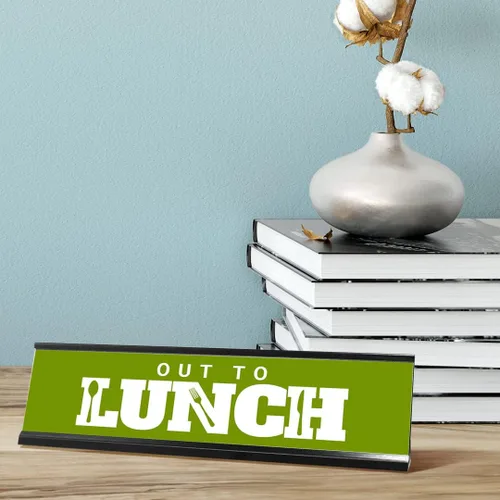 Miniatura 2 de Letrero de escritorio verde Out to Lunch (2 x 8)
