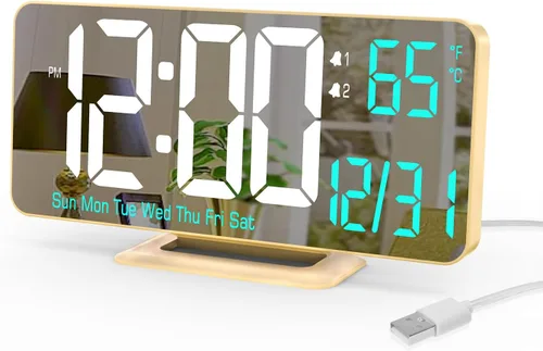 Miniatura 13 de KOSUMOSU Reloj de Escritorio 6.7 pulgadas Reloj Despertador Digital Negro con Alarma Dual, Atenuación, Fecha, Día de la Semana, Temperatura, 12h