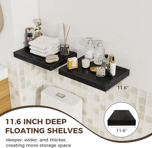 Miniatura 4 de Fun Memories Estantes flotantes de 12 pulgadas de profundidad, estantes de pared de madera de 16 x 12 pulgadas, estante de almacenamiento rústico
