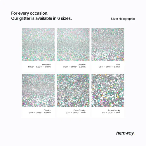 Miniatura 122 de Hemway - Purpurina para resina 100g, cristales metálicos plateados, copos súper gruesos para vasos de epoxi, cera de fusión
