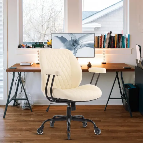 Miniatura 6 de YFO Silla de escritorio para oficina en casa, ruedas de goma, ergonómica, con soporte lumbar, altura ajustable, giratoria, reposabrazos ejecutivo