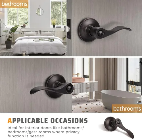 Miniatura 3 de Knobwell - Paquete de 10 manijas de puerta de bronce aceitado, perillas de puerta de privacidad para cama y baño, manija de puerta de estilo onda