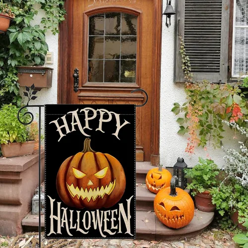 Miniatura 5 de Bandera de jardín de Halloween con fantasma, gato Boo, 12 x 18 pulgadas, vertical de doble cara con calabaza feliz Halloween, decoración exterior