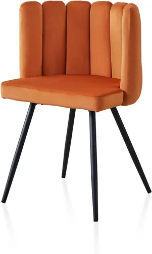 TUKAILAi Cute Petal - Silla de comedor moderna de terciopelo con respaldo en forma de concha, asiento acolchado grueso y patas de metal negro, silla