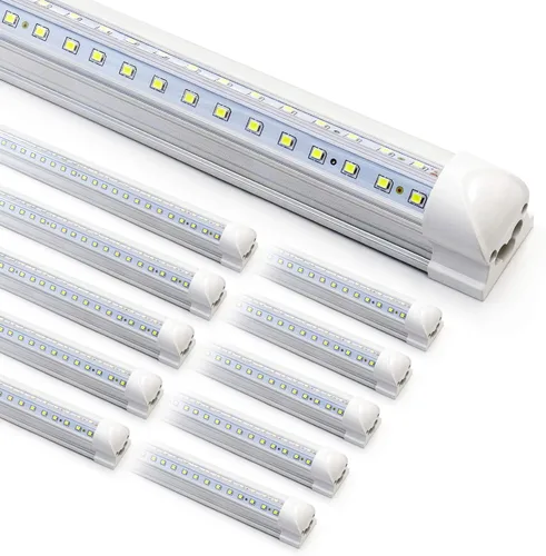 Paquete de 10 luminarias LED de taller de 8 pies - Tubo de luz LED integrado T8 de 90W - 6500K 12000LM en forma de V enlazable - Alto rendimiento -