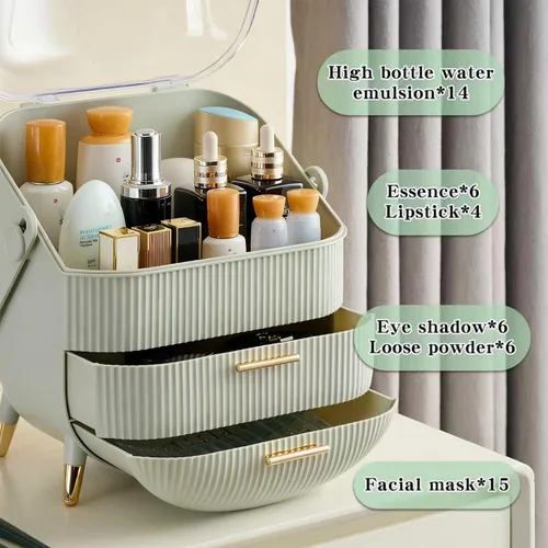 Miniatura 4 de Organizador de Maquillaje para Tocador, Organizadores de Cosméticos y Cuidado de la Piel con Tapa y Cajones, Estuches de Exhibición de Cosméticos