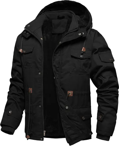Miniatura 14 de Chaquetas gruesas de invierno para hombre, con forro polar, chaquetas gruesas con capucha, chaquetas de trabajo, abrigo de algodón militar