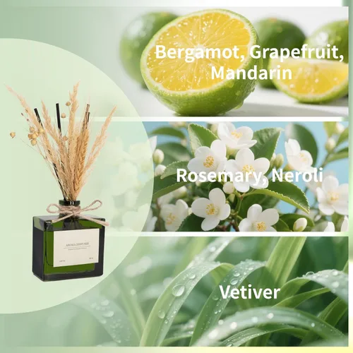Miniatura 2 de Difusor de junco, 6.09 onzas, difusor de aroma a bosque cítrico con varillas y flores secas, difusor de 120 días de larga duración para el hogar