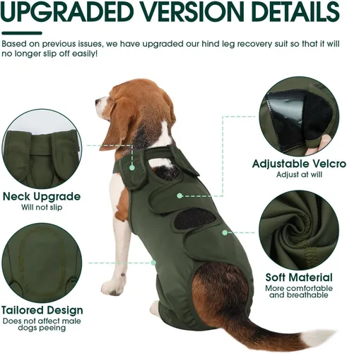 Miniatura 4 de Kuoser Manga de Protección para Heridas en Muslos para Perros, Traje de Recuperación Quirúrgica para Perros para Patas Traseras, Manga de Verde