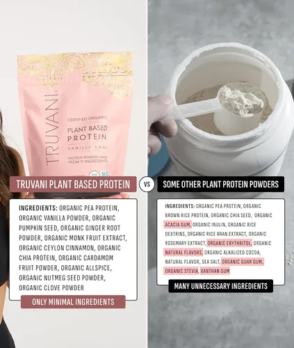 Miniatura 6 de Truvani Proteína en Polvo Vegana de Guisante Vainilla Chai 20g de Proteína Orgánica a Base de Plantas 20 Porciones Keto Sin Gluten