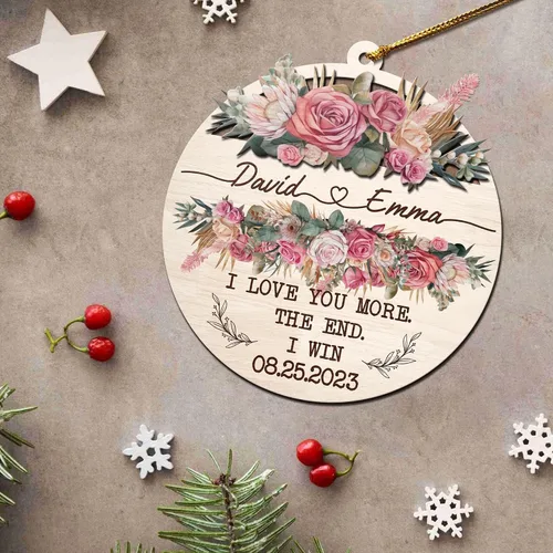 Miniatura 7 de V VIBEPY Impreso en toda la superficie, adornos personalizados para parejas, adornos de Navidad, adornos de boda, 3.5 pulgadas, adornos de 3 capas