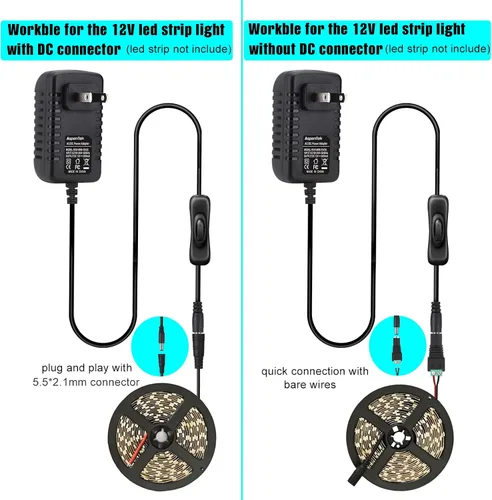 Miniatura 7 de adaptador de fuente de poder CC de 12V, con interruptor ON/OFF para iluminación LED de 12V., negro, AT-12V1A-12W, 12.00watts, 12.00 volts