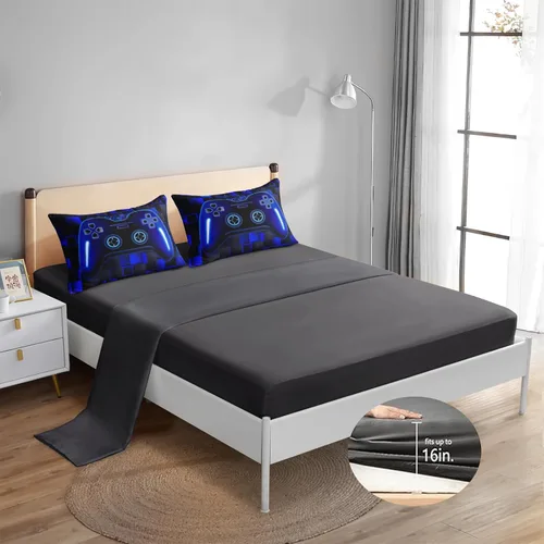 Miniatura 6 de ROWADALO Juego de ropa de cama de 5 piezas para niños, juego de edredón para jugadores en una bolsa, juego completo con edredón, sábanas, sábana