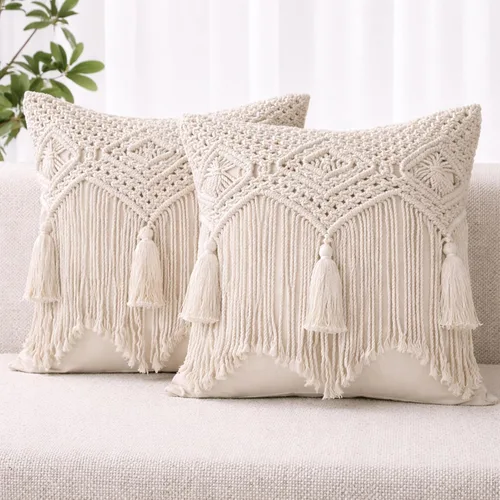 Folkulture Juego de 2 fundas de almohada bohemias de 18 x 18 pulgadas, fundas de almohada decorativas de macramé, fundas de almohada modernas estilo
