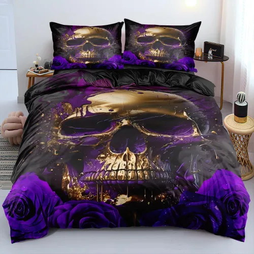 Miniatura 31 de Juego de funda de edredón con diseño de calavera de la muerte de Holiyjog, tamaño queen, juego de ropa de cama gótica, funda de edredón con diseño