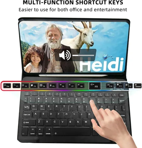 Miniatura 4 de Funda de teclado para Samsung Galaxy Tab A8 10.5 pulgadas - 7 colores retroiluminados cubierta de teclado y mouse (negro)