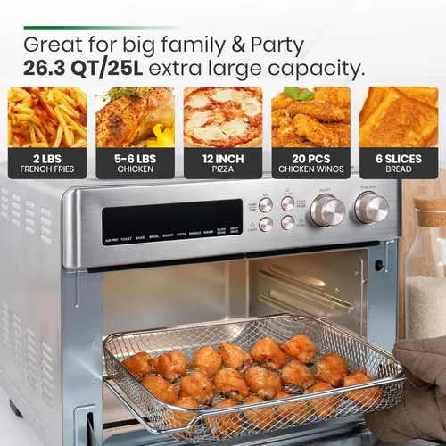 Miniatura 6 de VAL CUCINA - Horno tostador retro con calefacción infrarroja, horno de convección extragrande de encimera 10 en 1, 6 rebanadas de tostada, pizza
