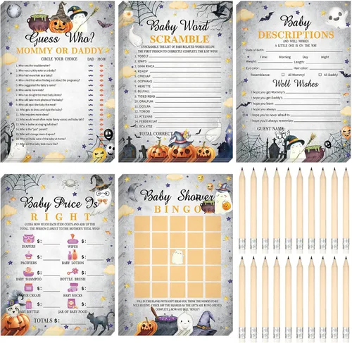 Miniatura 37 de Yinder 145 tarjetas de actividades para juegos de baby shower con 20 lápices, incluye descripción de bingo para bebés y deseos, adivina quién es