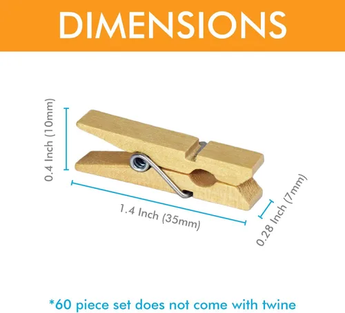 Miniatura 3 de Mini pinzas de madera natural, 60 unidades, 1.4 pulgadas, clips de papel fotográfico para álbumes de recortes, artes y manualidades, fotos colgantes