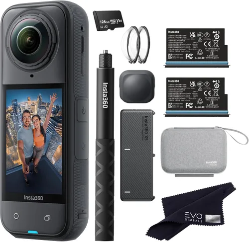 Insta360 X5 Paquete Esencial - Cámara de acción 360 impermeable de 8K | El paquete incluye palo para selfies, batería extra, estuche de carga