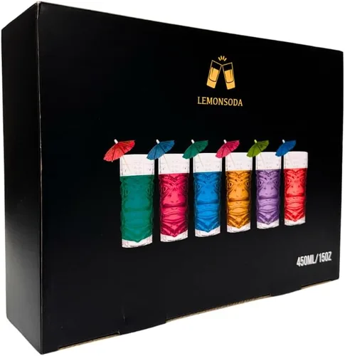 Miniatura 5 de LEMONSODA Vasos Tiki tropicales transparentes, juego de 6 a 15 onzas, perfectos para cócteles exóticos, limonada, té helado, bebidas mixtas, ron