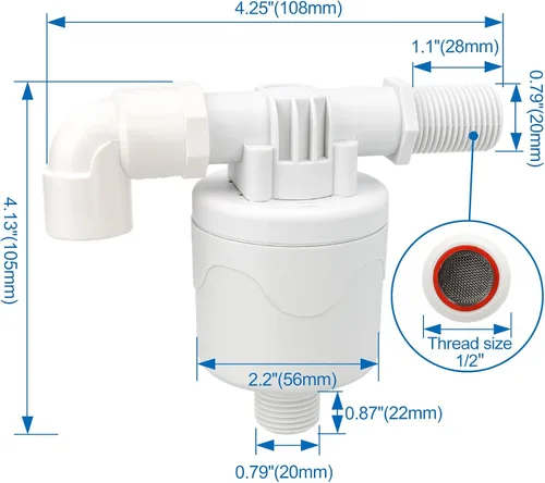 Miniatura 2 de Baomain Válvula de flotador de agua de 1/2 pulgada, entrada lateral, montaje externo, contador automático de nivel de agua para tanque de agua