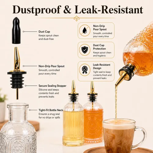 Miniatura 4 de ChezMax Botellas dispensadoras de jarabe de café, recipientes de vidrio de 7 onzas con boquilla de vertido de metal, accesorios de barra de café