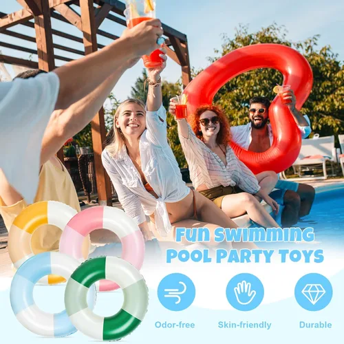 Miniatura 3 de JarThenaAMCS 4 flotadores inflables para piscina, 4 colores, anillos de natación retro a rayas, tubos de piscina para adultos, adolescentes, verano
