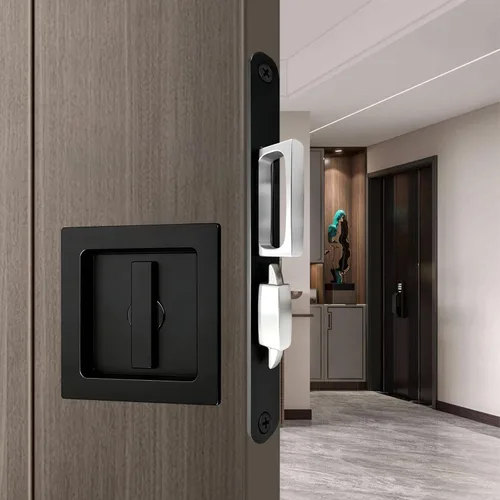 Moderno juego de herrajes para puertas de bolsillo, cerradura de privacidad con tiradores de dedo y cierre suave, para puertas correderas de