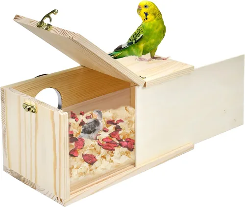 Caja de anidación de periquitos CooShou, nido natural de pino para cacatúas, caja de cría de pájaros, casa transparente acrílica con tablero de
