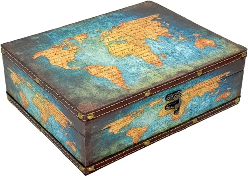Caja del tesoro vintage de madera + piel sintética, caja de joyería, caja de recuerdos, caja de recuerdos, caja de recuerdos, regalos para niños,