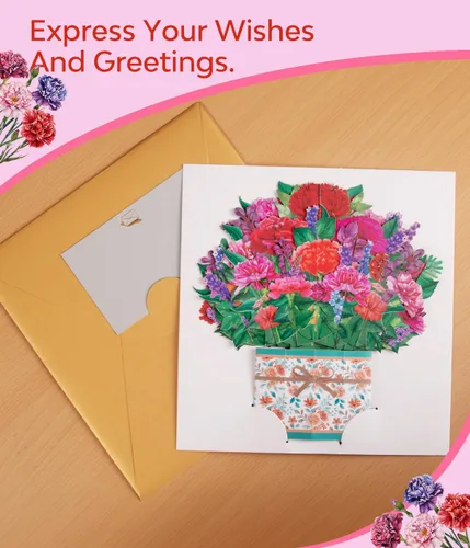 Miniatura 6 de Tarjeta emergente 3D floral colorida, tarjeta de felicitación de primavera para el día de la madre, Pascua, cumpleaños o aniversarios, tarjeta
