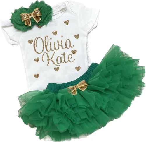 Miniatura 12 de Traje personalizado de baby girl para baby shower, con nombre personalizado con purpurina y corazón, tutú con diadema y calentadores de piernas