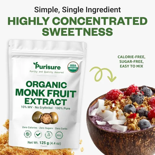 Miniatura 6 de Extracto de fruta de monje orgánico en polvo, 4.41 oz (4.4 onzas), sin rellenos, edulcorante puro de extracto de fruta de monje orgánico USDA sin