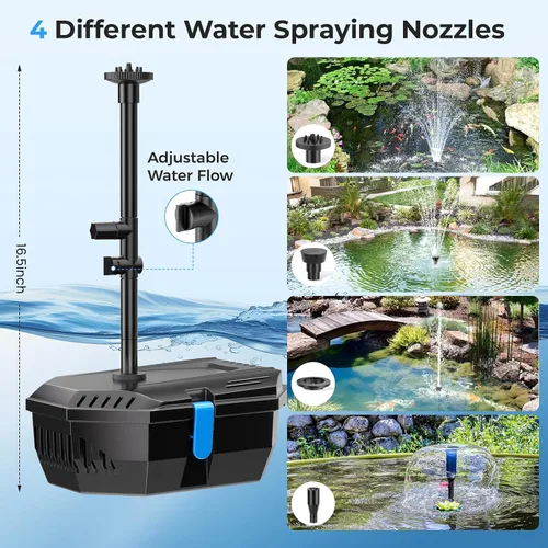Miniatura 5 de POPOSOAP Pond Filter with 12W Solar Fountain Pump, Solar Pond Filter with 160GPH Pump & Fountain Kit, Outdoor Filter Box with 6.6FT PVC Tubing