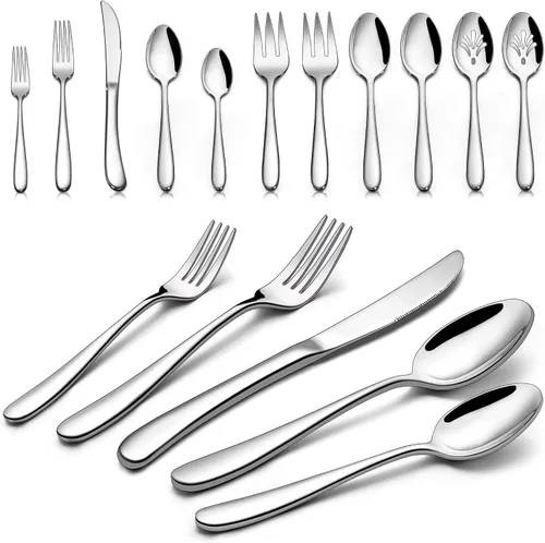 Miniatura 8 de LIANYU Juego de cubiertos resistentes de 26 piezas con utensilios para servir, juego de cubiertos de acero inoxidable para 4, cubiertos gruesos