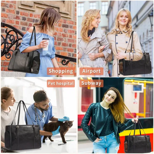 Miniatura 5 de Lasaviin - Bolso para Perros de Moda, Transportador de Mascotas de Cuero para Perros Pequeños, Gatos y Cachorros, Bolso de Mano Portátil Aprobado