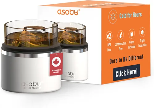 Miniatura 19 de asobu Vaso con funda para whisky, vaso de bourbon aislado con vidrio de rocas de alta calidad, sin BPA, acero inoxidable de doble pared, mantiene