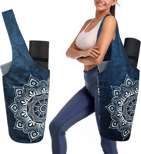 Miniatura 10 de Bolsa para esterilla de yoga para mujeres con bolsillo grande lateral, duradera de lino, bolsa de gimnasio para entrenamiento, almacenamiento