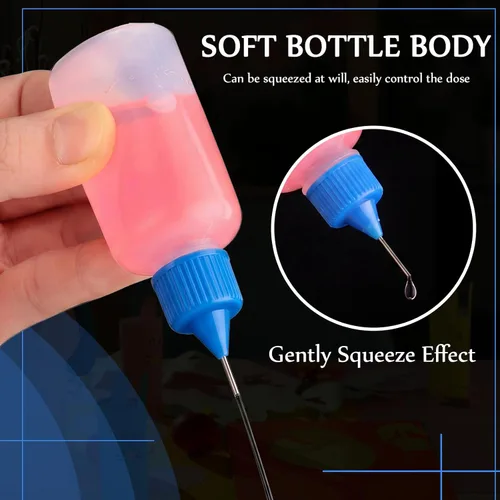 Miniatura 4 de Zhehao 100 botellas aplicadoras de pegamento con punta de aguja de precisión de 1.0 fl oz/1 oz, botellas de pegamento translúcidas de punta