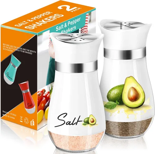 Juego de saleros y pimenteros de aguacate, saleros y pimenteros de vidrio de 4 oz con tapa de acero inoxidable, decoración y accesorios de cocina,