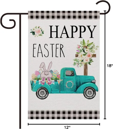 Miniatura 8 de Bandera de jardín con texto en inglés «Happy Easter» – Bandera de jardín de mariposa floral de 12 x 18 pulgadas para decoración al aire libre