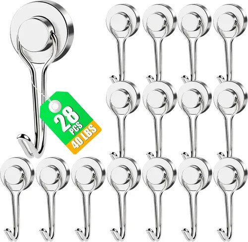 Miniatura 10 de MIKEDE Paquete de 4 ganchos magnéticos, ganchos magnéticos de neodimio resistentes de 40 libras, ganchos giratorios magnéticos negros para colgar