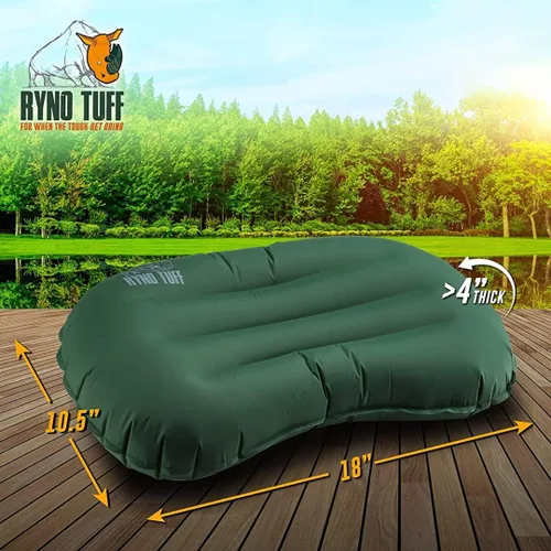 Miniatura 2 de Ryno Tuff Almohada inflable de nailon para acampar al aire libre para soporte lumbar del cuello, almohada inflable ligera aislada de viaje