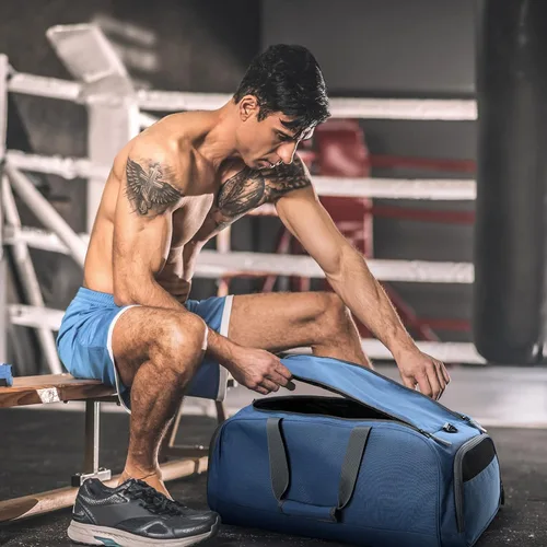 Miniatura 7 de MIER Bolsa de gimnasio grande para hombres con compartimento para zapatos, bolsas de lona ligeras para deportes, viajes, entrenamiento, fitness, fin