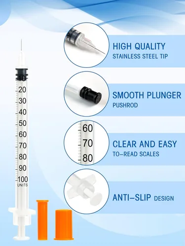 Miniatura 3 de Jeringa de 1 ml con tapa 31G de 1/4 pulgada 6 mm, paquete de 100, jeringas desechables de 1 cc 31 calibre en paquete individual