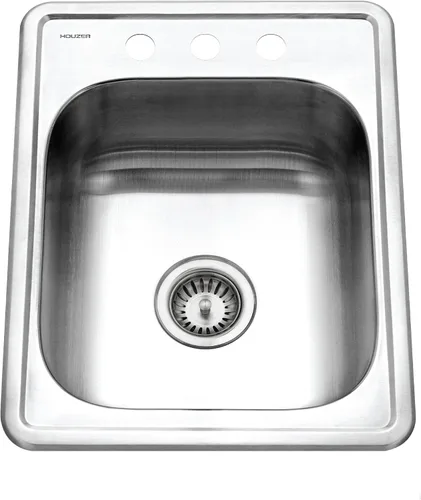 Miniatura 8 de Houzer Glowtone A1722-7BS-1 - Fregadero de barra de acero inoxidable de 17 pulgadas con colador, montaje superior, 3 agujeros